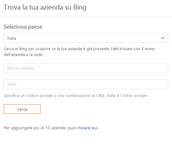 Bing Places per le aziende