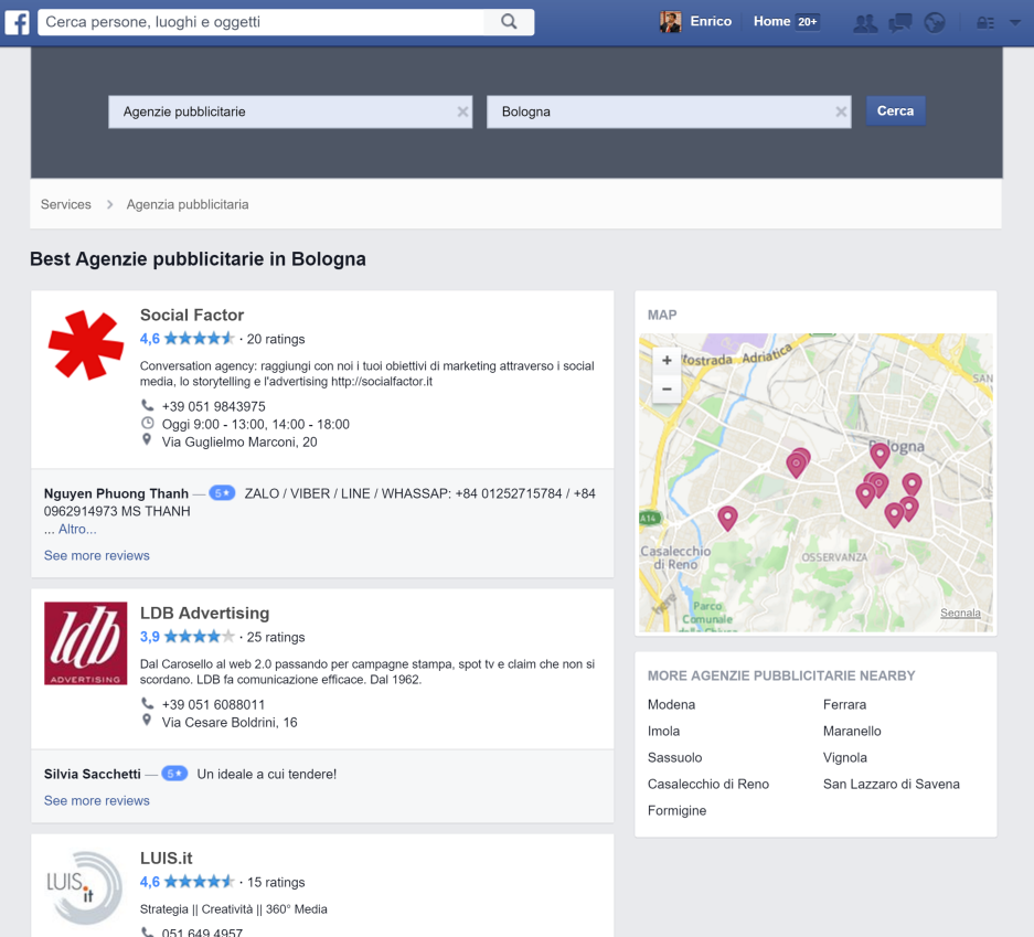Facebook Search: agenzie pubblicitarie