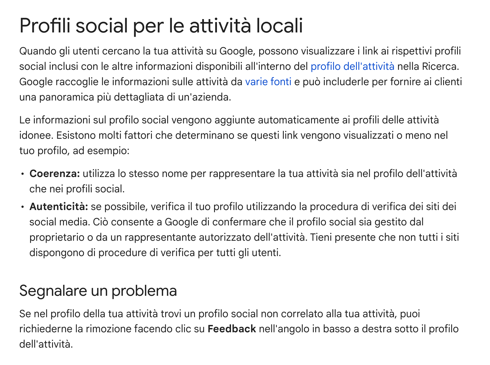 Profili Social su Google Business Profile